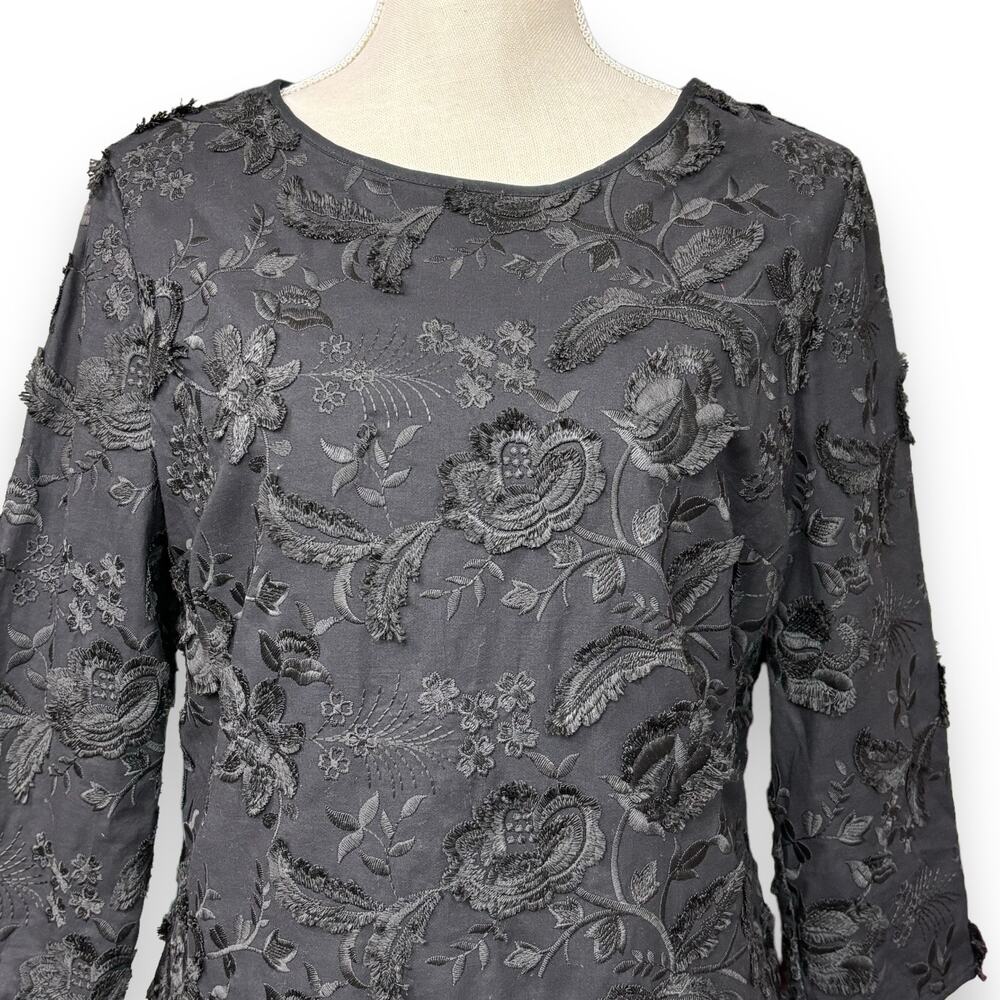 Talbots Black on Black Embroidered Blouse size 8